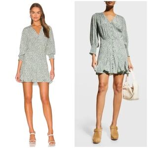 VERONICA BEARD Desio V Neck Mini Dress Silk in Forest Multi Size 14